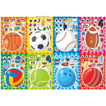 Adesivos vibrantes de desenhos animados infantis Cm2405017 com designs de futebol e basquete para atividades criativas faça você mesmo