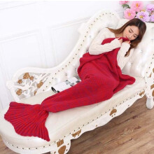 (Red) Blanket Tail Mermaid Crochet Knitting Air Conditioner Blankets Soft Warm Gift