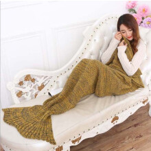 (Yellow) Blanket Tail Mermaid Crochet Knitting Air Conditioner Blankets Soft Warm Gift
