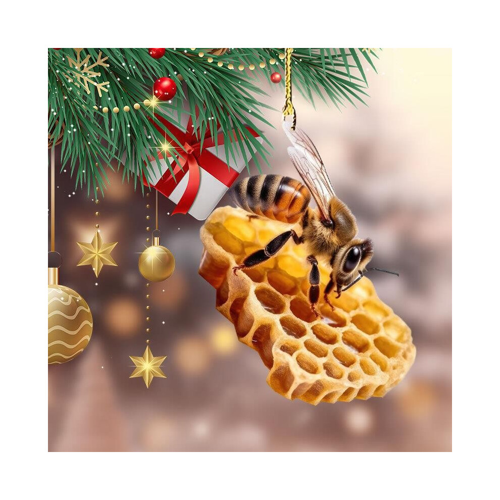 2D Charming Acrylic Bee Honeycomb Themed Hanging Ornament For Car Decoration Interior 697751986594