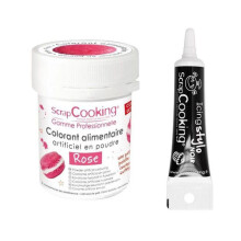 Colorante alimentario rosa + Bolígrafo para glaseado negro