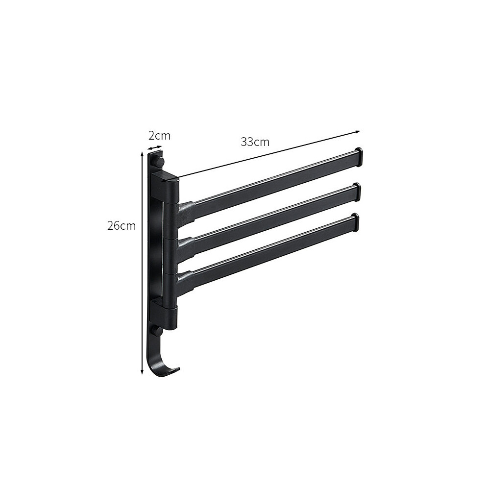 (3 Poles) Rack Towel Swivel Wall Mounted Black Bar Hanger Rustproof Bathroom Rotation 180 697282525873
