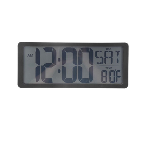 Square Wall Clock Series, 13.8inch Large Digital Jumbo Alarm Clock, LCD Display, Multi-Functional Upscale Office Decor Desk Black 1