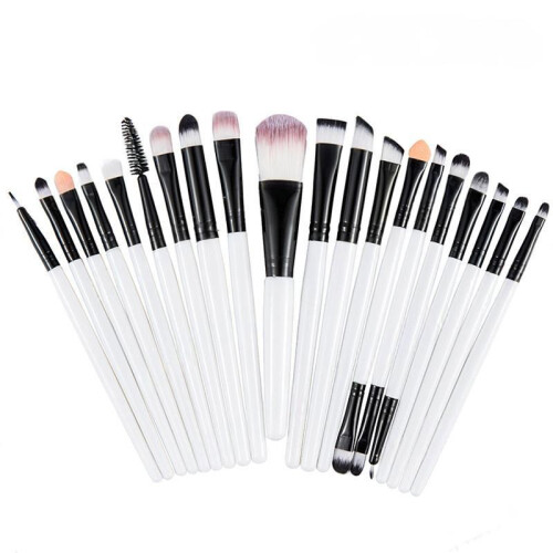(White Black)20 Eye Makeup Brushes Beauty Tools Eyeshadow Brush Long Rod Set Gift Durable