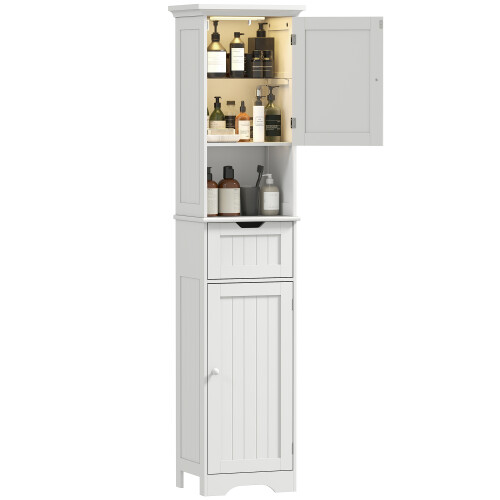 Homcom HOMCOM 170cm Tall Bathroom Storage Cabinet with LED Light, Adjustable Shelf 1