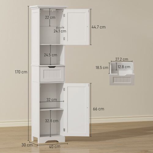 Homcom HOMCOM 170cm Tall Bathroom Storage Cabinet with LED Light, Adjustable Shelf 2