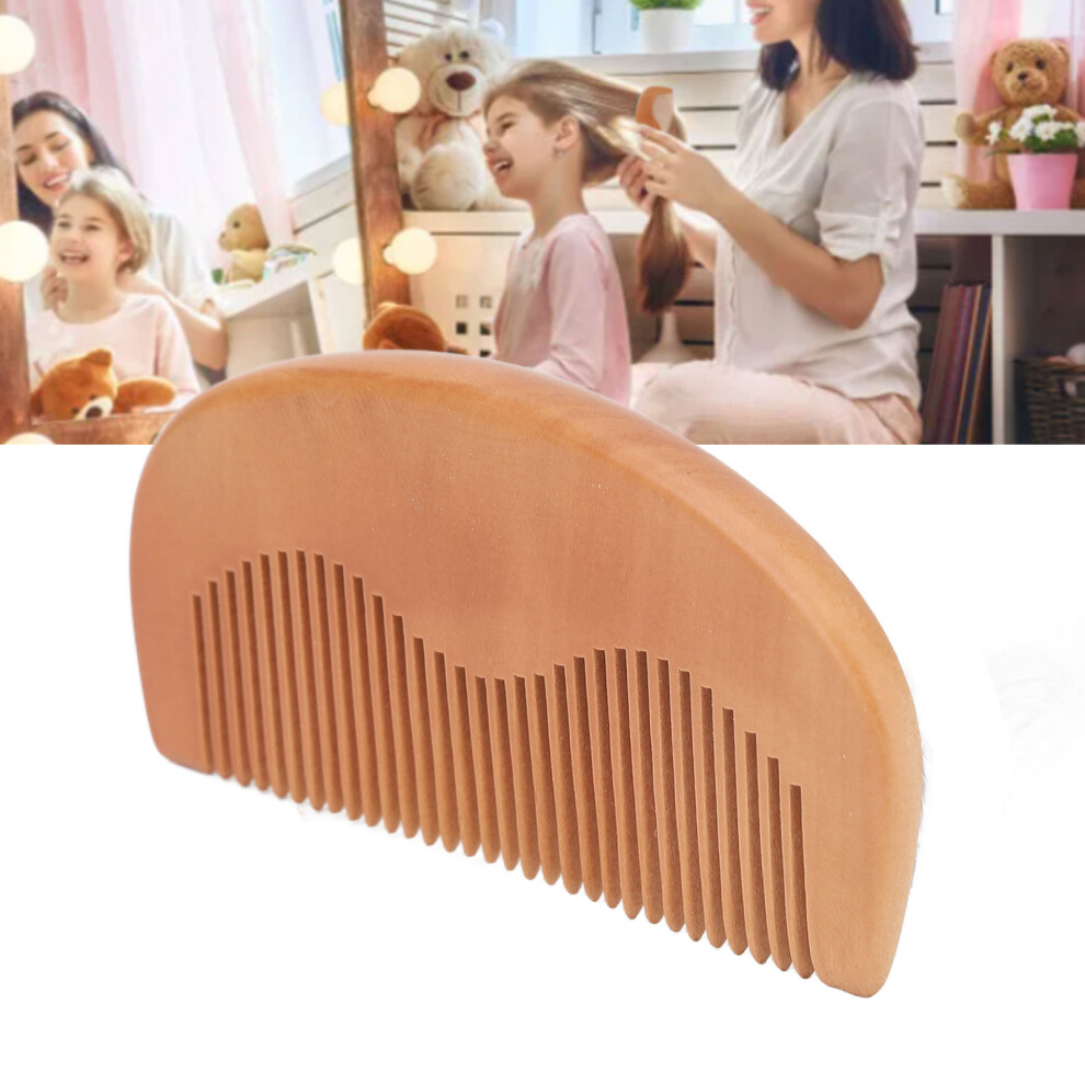 Unisex Peach Handmade Wood Beard Comb, Portable Rounded Teeth, Small Size