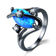 (Blue,6Yard)S Shaped Multi Color Zircon Ring Women Jewelry Ornaments Fashion Gift Simple