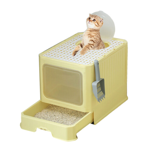 Cats Litter Box Plastic High Side Height Smooth Surfaces-Yellow