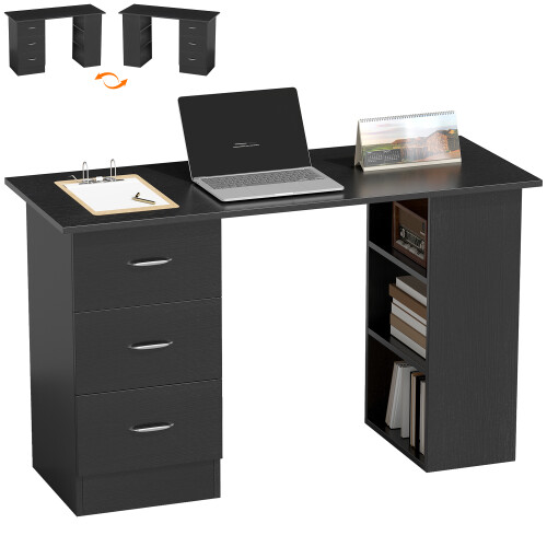 Homcom HOMCOM 120cm PC Table Workstation Computer Desk with Drawers & 3 Shelf Black 1