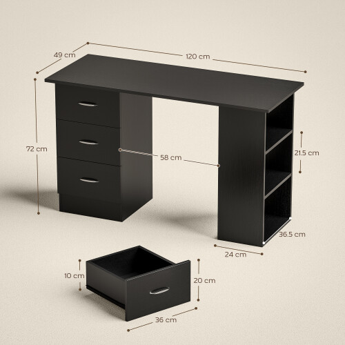 Homcom HOMCOM 120cm PC Table Workstation Computer Desk with Drawers & 3 Shelf Black 2