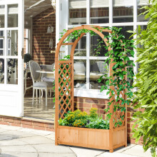 Outsunny Raised Garden Bed with Arch Trellis, Garden Planter Box, Brown