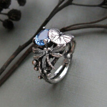 (8) Plated Rings Silver Aquamarine Oval Cut Gem Dragonfly Lotus Band Wedding Ring