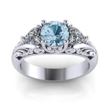 (7) Antique Style Sterling Round Cut Aquamarine Sapphire Ring Engagement Floral