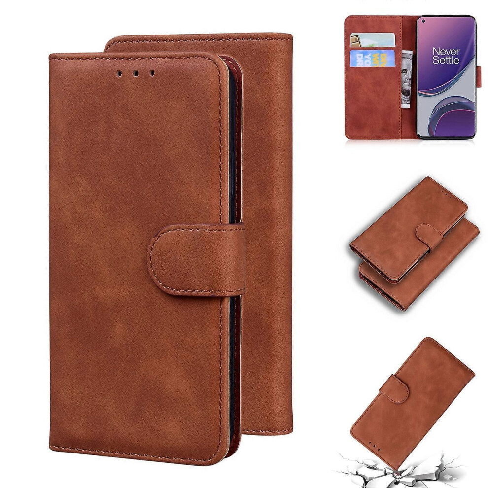 Phone Case Suitable For Oneplus 8T (Brown) Pu+Tpu Scratch-Resistant With Card Slot And Stand Brown 6901508023383
