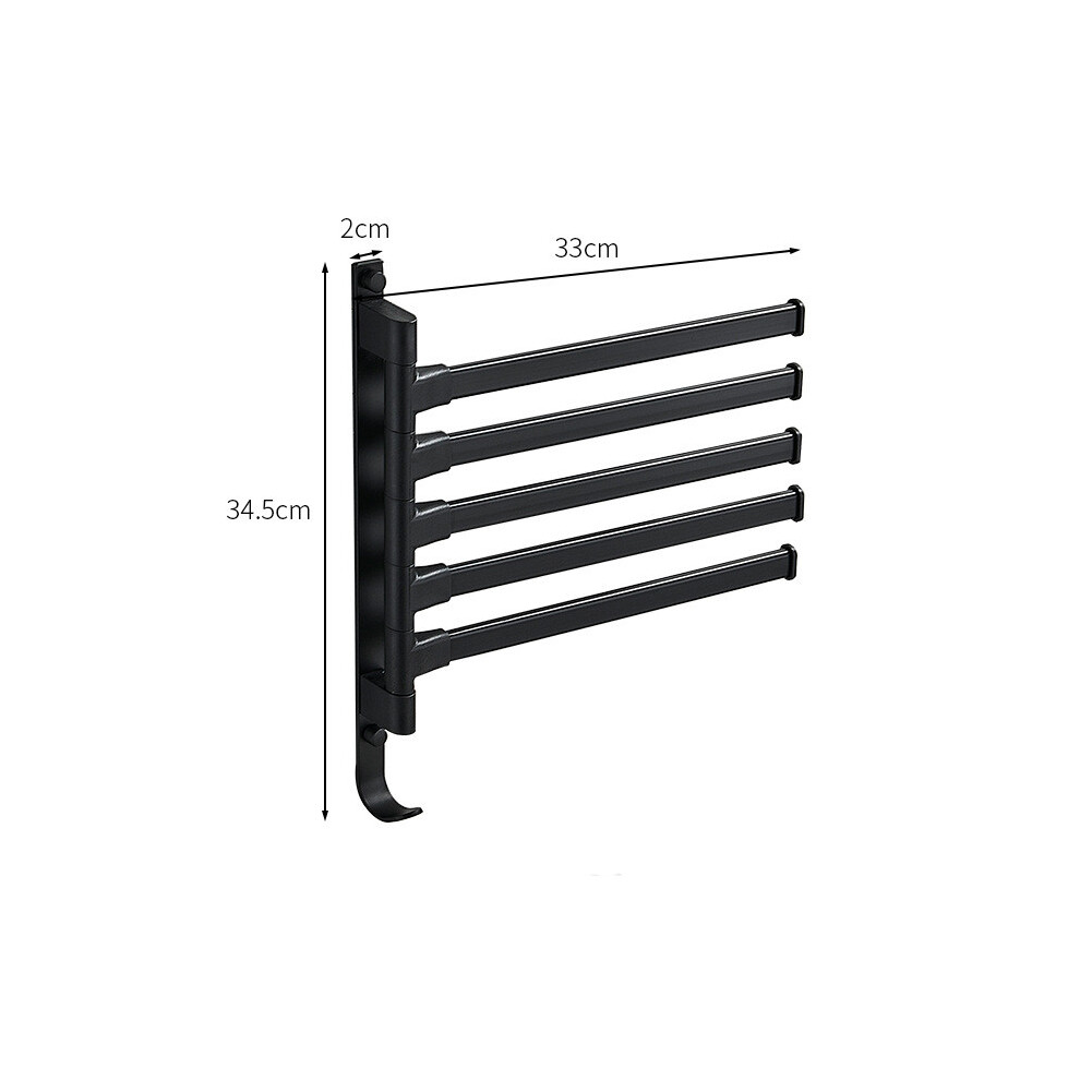 (5 Poles) Rack Towel Swivel Wall Mounted Black Bar Hanger Rustproof Bathroom Rotation 180 695938273680