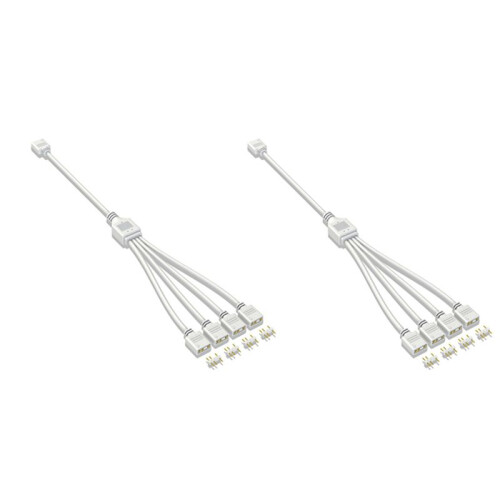 2X 5V 3-Pin Extension Cable para Computer Motherboard 1 Point 4 Hub Cable Connection Extension ARGB Splitter, Branco