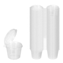 100 Pieces Small Plastic Containers with Lids, 25Ml Small Sauce Pots Plastic Pots Jelly Pots for Sauce Dips Salads