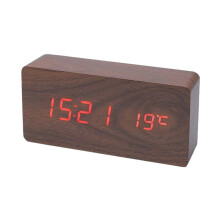 RéVeil NuméRique En Bois, RéVeil LED Avec Horloges de Bureau de TempéRature Pour Bureau, Horloge de Chevet Bois Sombre
