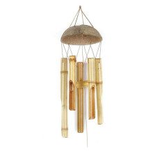 1Pcs Bamboo Wind Chime Light Color Five Tube Natural Coconut Shell Wood Garden & Home Hanging Door Decoration