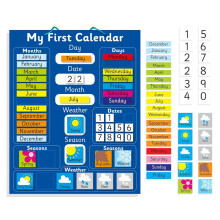 Interactive Children's Magnetic Learning Calendar - Blue- Fun Educational Tool for Ti