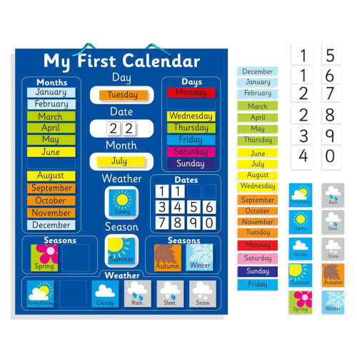 Interactive Children's Magnetic Learning Calendar - Blue- Fun Educational Tool for Ti