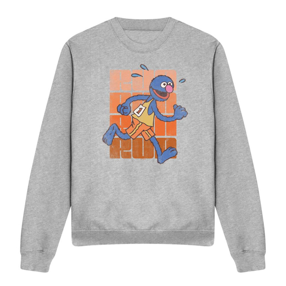 Sesame Street (Xxl, Athletic Heather) Unisex Adult Run Run Grover Sweatshirt Multicoloured