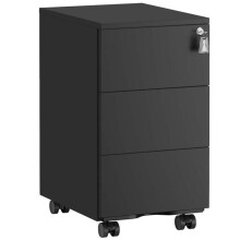 Caixote de escritório móvel - HELLOSHOP26 - 3 gavetas - Preto fosco - Com cadeado - 40 x 30 x 54 cm