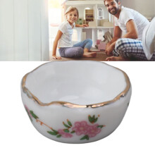 8 pezzi di ciotole mini in ceramica per casa delle bambole, diametro 2 cm, bordo dorato floreale