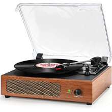 Vinyl Record Player with Speaker Vintage Turntable for Vinyl Records, Belt-Driven Turntable Support 3-Speed, Wireless Playback, Headphone, AUX-in, RCA