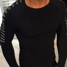 (Black,XL)Moda Hombres Suéter Tejido Cuello Manga Larga Calce Ajustado Invierno Top Pullover