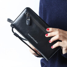 (Black) Long Zipper Womens Wallet Large Capacity Leather Purse Handbag Hasp Zipper