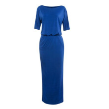 (Blue,XXL)Solid Color Loose Short Sleeve Dress Off The Shoulder Clothing Fashion Women