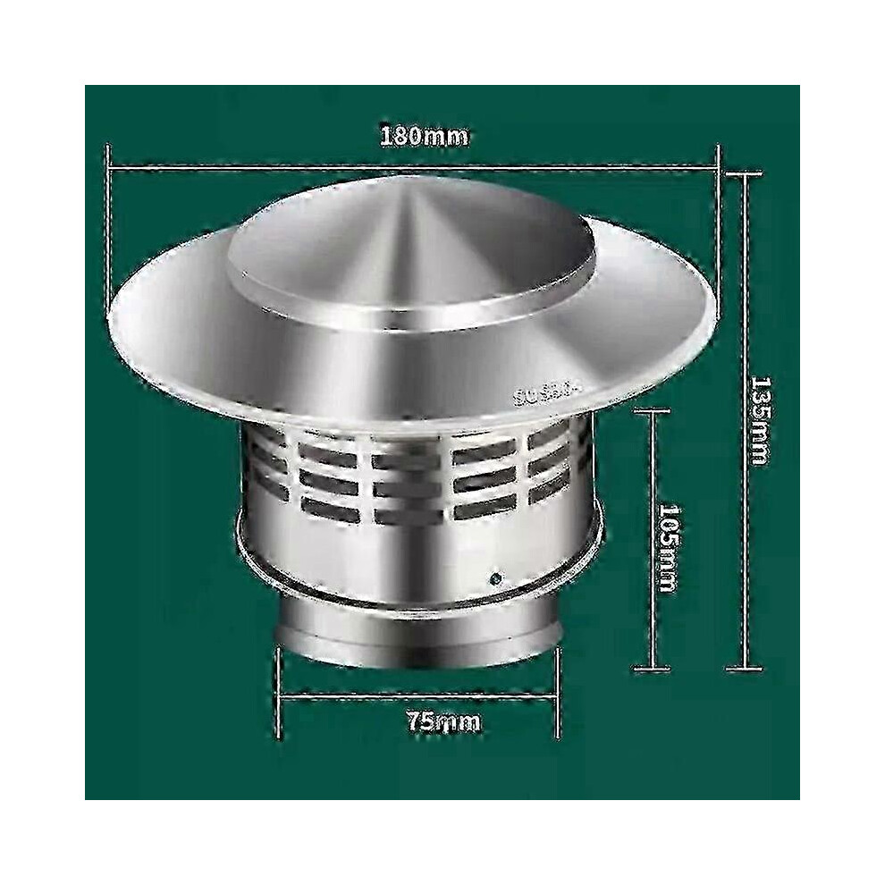 Stainless Steel Chimney Rain Cap 75Mm 304 Stainless Steel Windproof Rainproof Snowproof Anti-Bird Nest 6901508033436