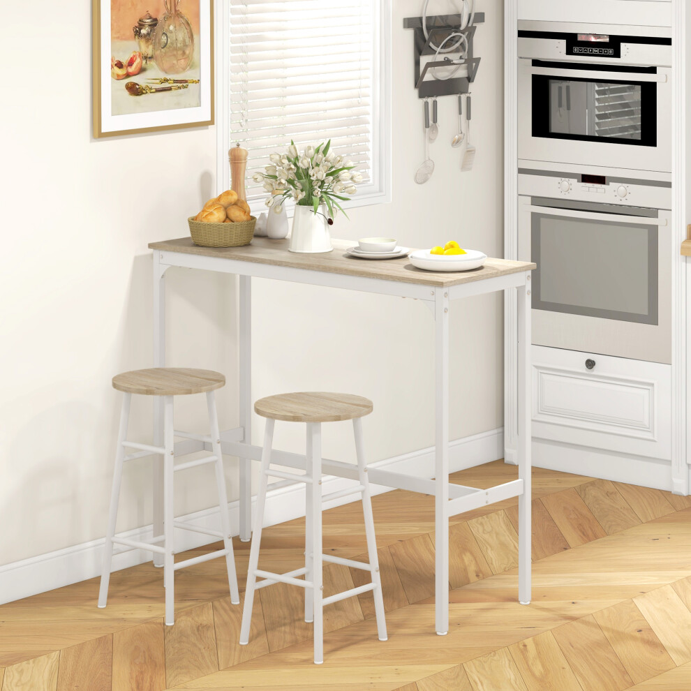 Homcom 3 Piece Bar Set, Industrial Kitchen And Chair Set Oak