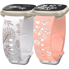 Wearlizer 2 Pack Floral Engraved Strap Compatible with Fitbit Versa 3 Straps/Versa 4 Straps/Sense 2/Sense Bands Women, Cute Two-Tone Flower Soft Sili