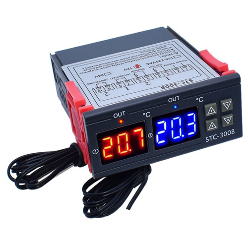Dual Digital STC-3008 Temperature Controller Two Relay Output Thermostat Heater with Probe Temperature Controller,A 1