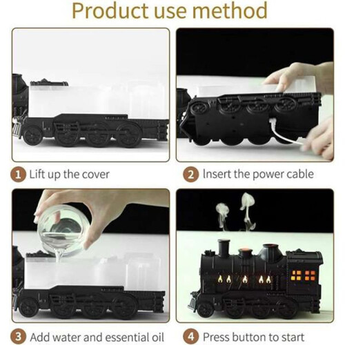 USB Humidifier 300ml Train Shaped Essential Oil Diffuser with Quiet Cool Mist 2 Lighting & 2 Mist Modes Aromatherapy A 1