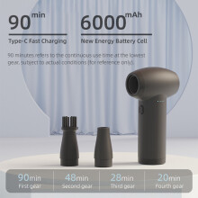 80000RPM Air Duster 6000mAh 16.3x5.7x8.5cm Black