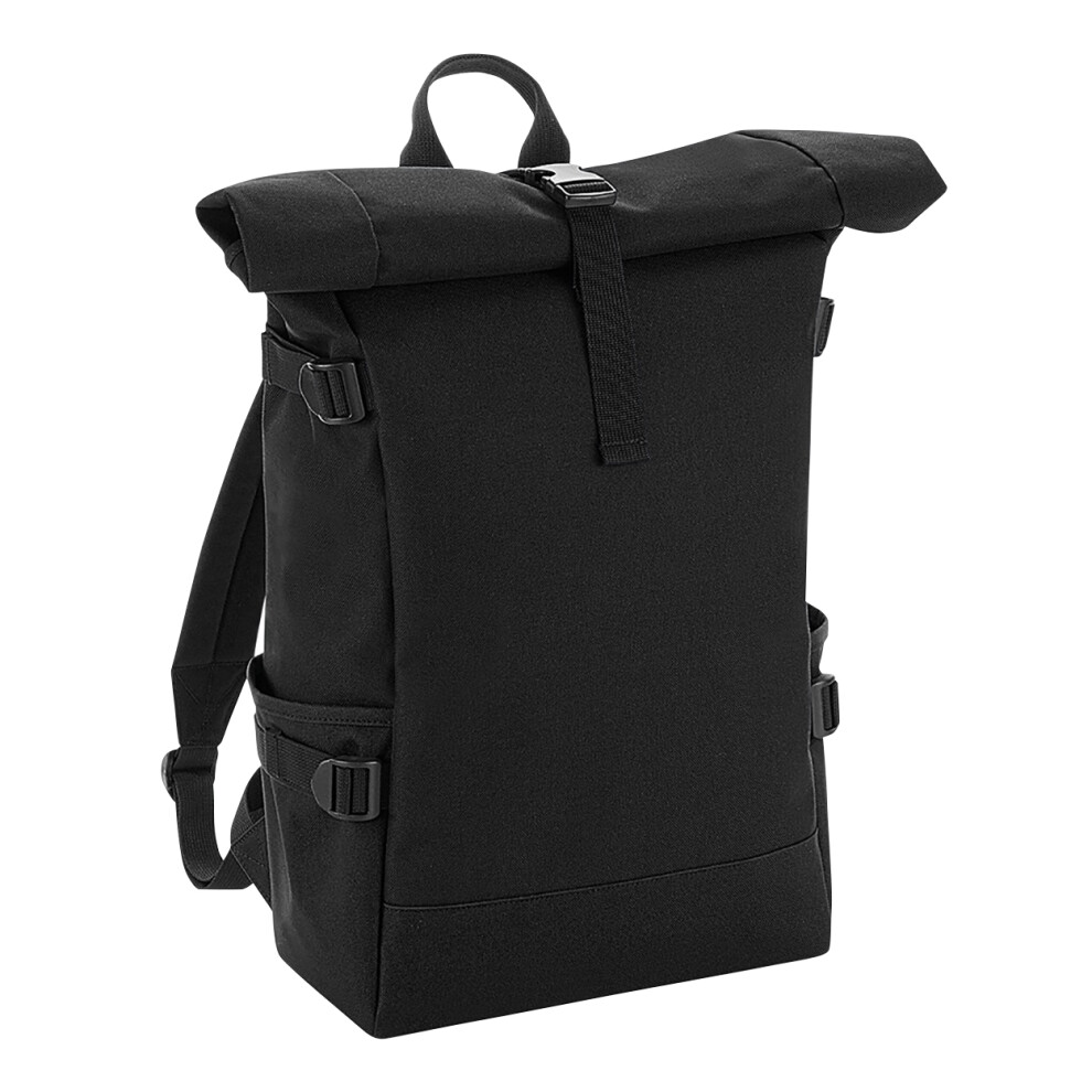 (One Size, Black/Black) BagBase Block Roll-Top Backpack