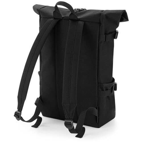 BagBase (One Size, Black/Black) BagBase Block Roll-Top Backpack 2