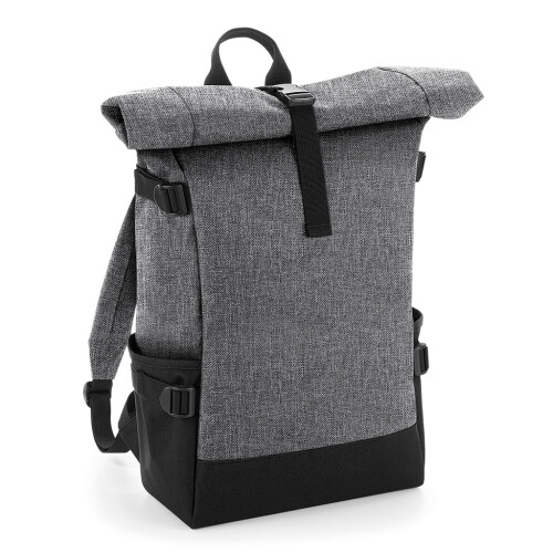 BagBase (One Size, Grey Marl/Black) BagBase Block Roll-Top Backpack