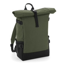 (One Size, Olive/Black) BagBase Block Roll-Top Backpack