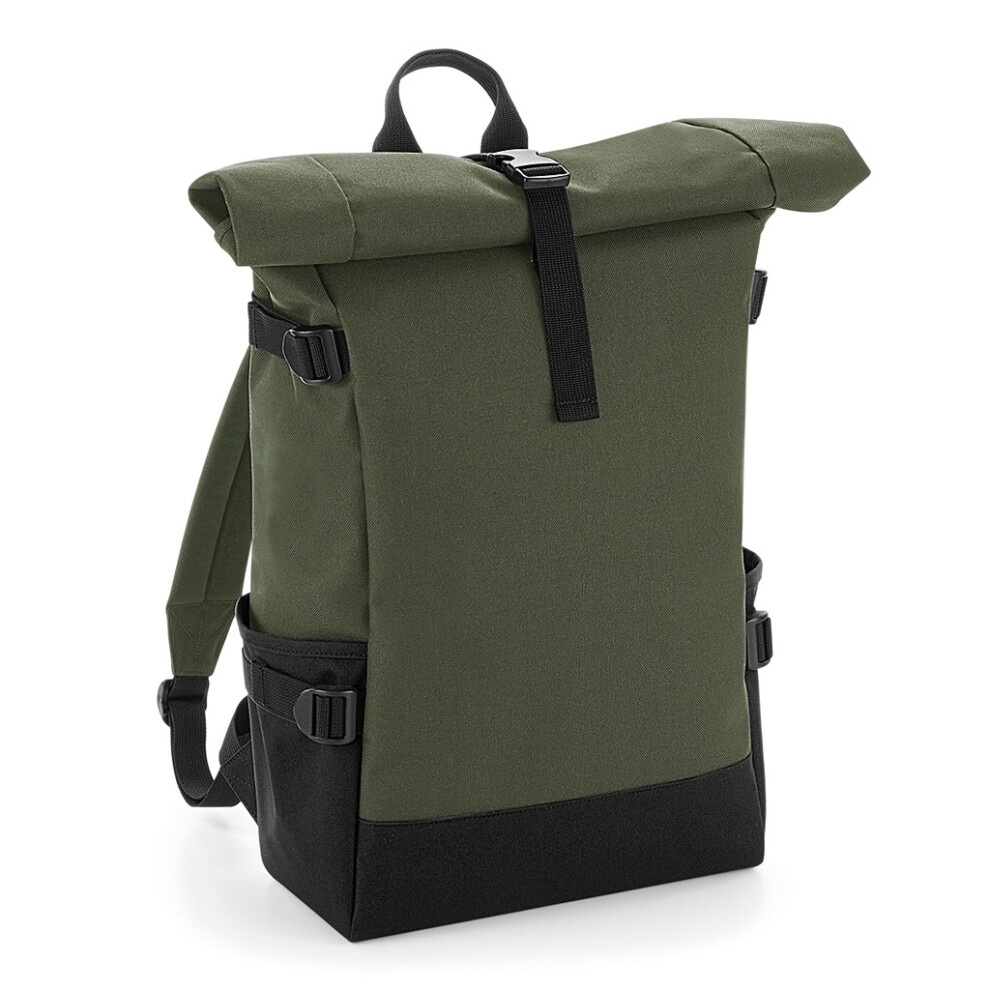 (One Size, Olive/Black) BagBase Block Roll-Top Backpack