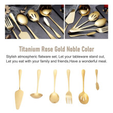 6-Piece Serving Flatware Silverware Set, Serving Utensil Set,Include Cake Server, Slotted Serving Spoon Gold