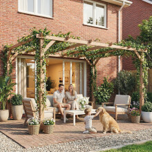 Outsunny 4x3 m Garden Wooden Pergola Gazebo Grape Trellis, Maple Wood-effect