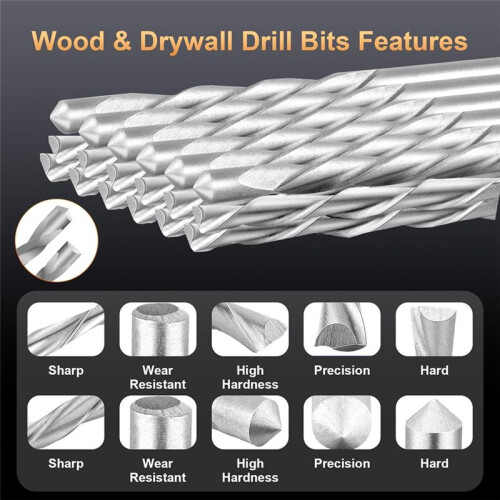 100pcs Drill Bits Set, 1/8 Inch Drywall Guide Point Cutting Bit Drywall Tools, Cutting Drywall for Use with Spiral Saw 1