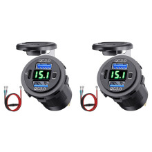 2X 12V USB Outlet Dual Quick Charge with Voltmeter and Power , Multifunction USB Charger Adapter