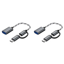 2X Câble USB OTG 2 en 1 Type-C / Adaptateur Micro-USB Vers USB 3.0 Câble de Transfert de DonnéEs ConçU Tressé pour TéLéPhone Andriod (Gris)