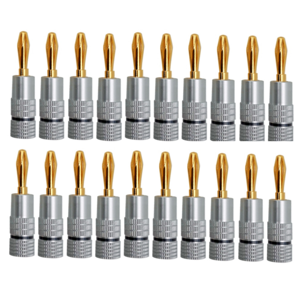 20Pcs Banana Connector 24K -Plated 4.5Mm Banana Plug With Screw Lock For Audio Jack Speaker Plugs + Gold/Black/Silver 4712369558424